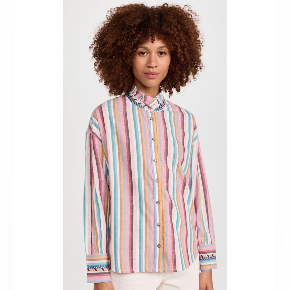 Xirena Jensen Button Down Shirt in Pink Sunrise Stripe